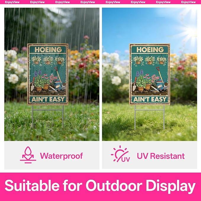 Funny Garden Sign with H Stake 12"x18" Vintage Big Sign for Outside Greenhouse Corrugated Plastic Yard Decor Gardening Gifts for Women