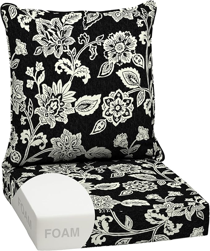 Arden 24x24 Outdoor Deep Seat Cushion Set – Fade-Resistant, Weather-Resistant Outdoor Patio Replacement Cushions Ashland Black Jacobean