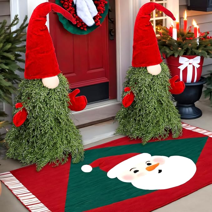 2 Pcs Christmas Gnomes Decorations 26" 22" Gnome Topiary Tree Set Christmas Porch Decor for Indoor Outdoor Home Xmas Front Door Garden Entryway