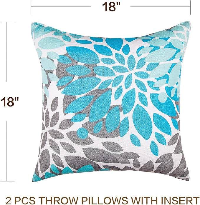 JMGBird Water-Resistant Outdoor Pillows Set of 2, 18x18 inch Durable Sky Blue Mandala Pattern Throw Pillows with Inserts for Patio Furniture