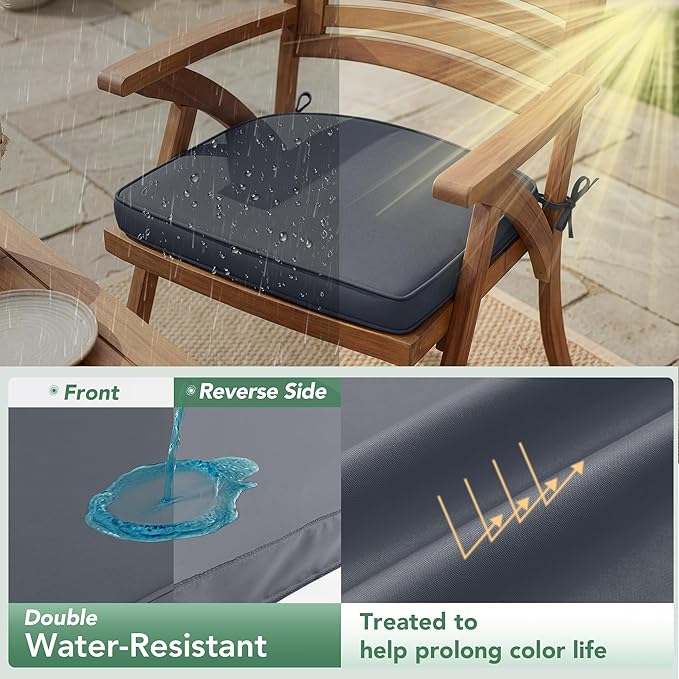 Outdoor Chair Cushions Set of 4: Waterproof & Fade Resistant Patio Furniture Cushions - 18.5 x 16 x 2 Inch Non Slip Round Corner Seat Cushion Pads with Removable Cover for Garden Yard Lawn, Dark Grey