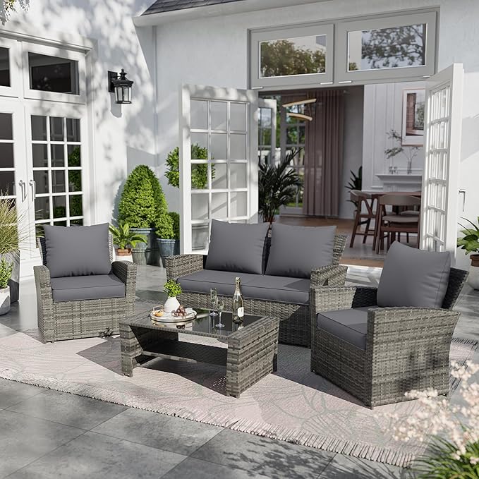 UDPATIO Outdoor Cushions for Patio Furniture Set of 8, 4'' Replacement Cushions for Outdoor Furniture, Water-Resistant Outdoor Sectional Cushions for Sofa Chair, Grey