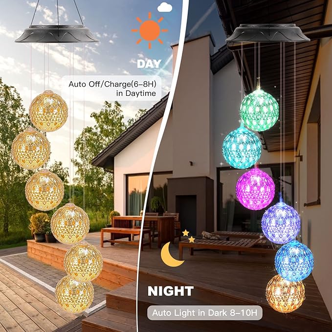 Birthday Gifts for Women Mom Grandma, Gardening Gifts for Women, Ball Solar Wind Chimes for Outside, Wind Chimes Outdoor Waterproof, Solar Lights Outdoor Decorative for Garden Patio Yard