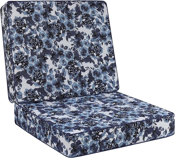 Favoyard Deep Seat Patio Cushion 24 x 24 x 4 in Waterproof Seat & Back Cushion Set with Color Fade Resisitant Pattern, Portable Handle, Attach Straps, Zipper on Removable Cover for Outdoor Furniture