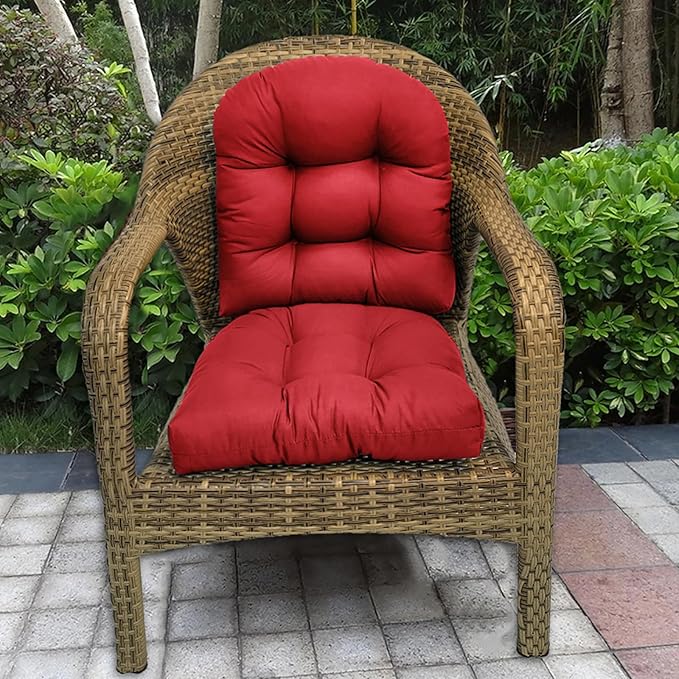 Waterproof Chair Cushions Set of 2 Outdoor,Tufted Thicken Weather and Fade Resistant Kitchen Seat Cushions,Patio Chair Pads for Garden Furniture Sofa Couch (red)