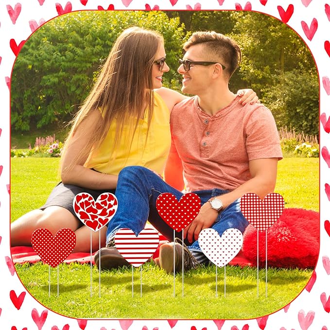 Pickmesh 6 Pcs 12" H Valentine's Day Metal Yard Stakes Heart Valentine Metal Yard Signs Barn Garden Stake for Planter Pot Walkway Pathway Outdoor Decor Lawn Decoration