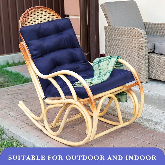 Hoteam 6 Set Patio Chair Cushions Outdoor High Chair Cushion 20 x 40 Inch Waterproof Patio Seat Rocking Indoor Thickened Pad(Solid Color Style,Navy Blue)