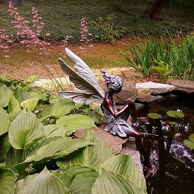Garden Resin Figure, Angel Statue, Garden Sculptures, Flower Statue, Garden Statue, Outdoor Decoration Exquisite Statuary for Backyard, Balcony, Lawn, 7.1 x 3.1 x 5.9 in, Color Black