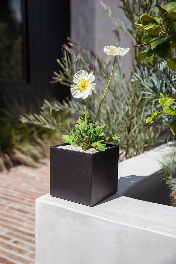 Veradek Forma Series Cube Planter - Square Planter for Window Sill/Table Decor | Made from Plastic-Stone Material | Modern Décor for Succulents, Indoor Small Plants