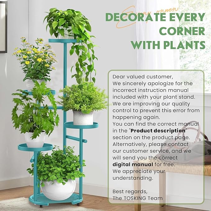 TOSKING 5 Tier Metal Plant Stand Indoor， Plant Shelf, Corner Shelf Flower Pot Stand for Outdoor Plant Stand for Living Room Balcony Garden Patio Bedroom (Blue, 38in)