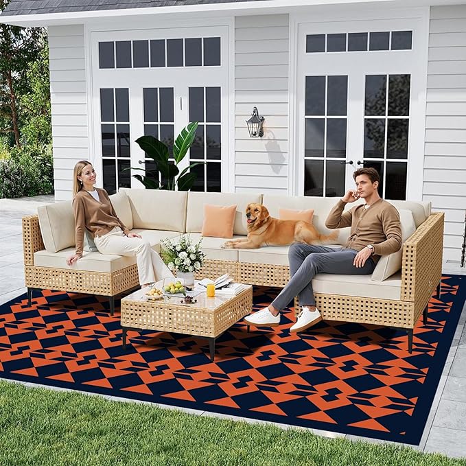WILDROOTS 8x10 Feet Diamond Mask Plastic Outdoor Rug, Stain Resistant Waterproof Reversible Outdoor Patio Rug, Fade Resistant Camping Rug