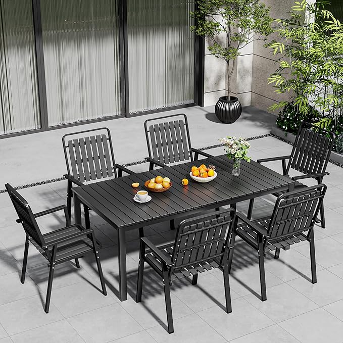 350LBS Outdoor Patio Chairs Set of 6, Patio Dining Chairs with Metal Frame, Heavy-Duty Outdoor Chairs with Armrest for Garden, Poolside, Backyard, Lawn