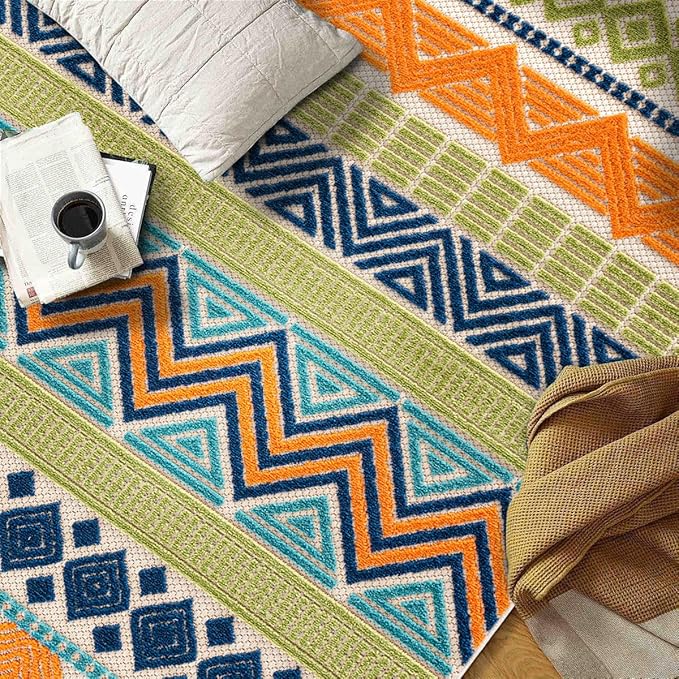 Rugshop Marbella Contemporary Boho Non-Shedding Outdoor Rug for Patio Deck Backyard Indoor/Outdoor Area Rug 5' x 7' Multi