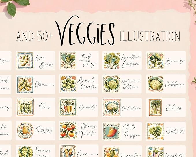 Herb Garden and Vegetable Label Signs - 50/120 PC Veggie Plastic Markers Stakes Picks Tags with Cute Name Stickers for Indoor Outdoor Potted Planter Planting Seed Nursery Bottle Supplies (50, Cottage)