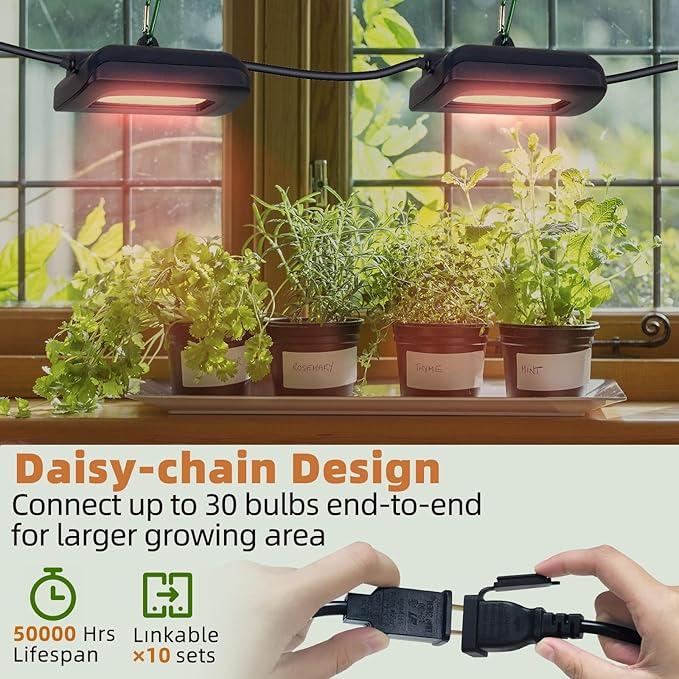 Owleye 12FT Outdoor Grow Lights LED String Plant Light, IP65 Waterproof, Full Spectrum, 120V, ETL Listed, 33.89 umol/s, Linkable Grow Light for Greenhouse & Outdoor Garden & Raised Bed (3-Bulbs)