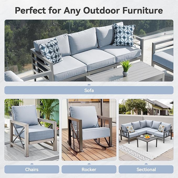 6" Thick Outdoor Cushions 24x24x6, 8-Set Deep Seat Patio Cushions with Removable Cover, Waterproof & Fade Resistant Replacement for Wicker Chair, Loveseat, Sofa - Baby Blue