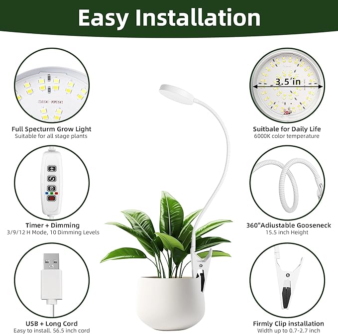 Grow Light for Indoor Plants Full Spectrum Plant Grow Lights 72 LED Plant Light Grow Lamp for Indoor Growing Pot Clip LED Plant Lamp (White, 1)