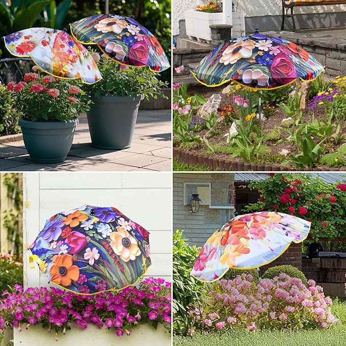 3Pack Flower Plant Umbrellas for Outdoor Plants 50inch Higher 26inch Larger Adjustable Angles Plant Shade Umbrella Sturdy Garden Shade Cover Sun Protection Umbrella for Potted Plants Garden Bed Flower Pot