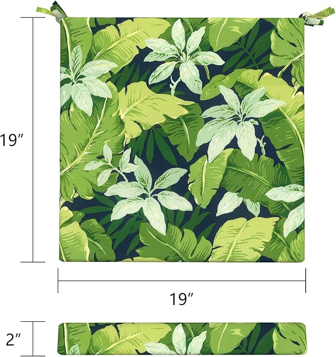 LVTXIII Outdoor Seat Cushions Set of 4 Square Corner Chair Cushions with Ties, Patio Chair Pads for Home Office and Patio Garden Furniture Decoration 19"x19"x2", Jungle Leaves
