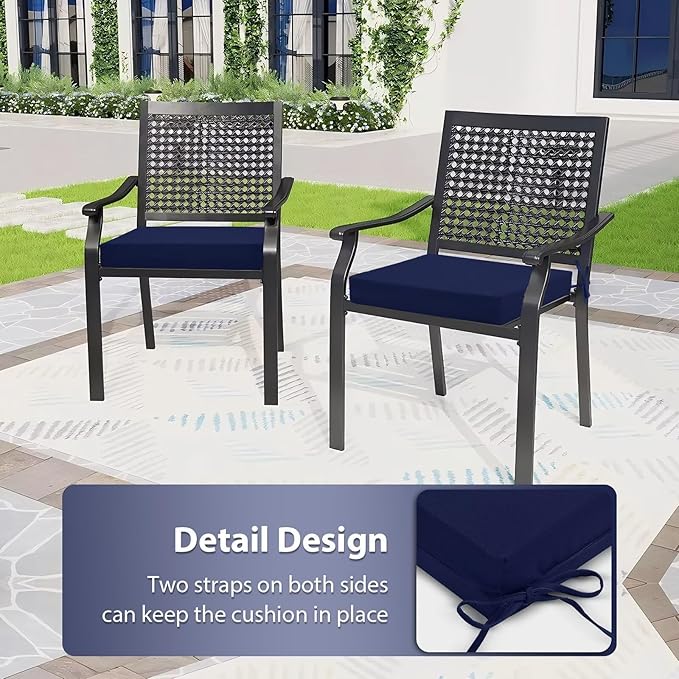 Outdoor Chair Cushions Set of 2, 18.5 x 16 Inch Patio Chair Cushions for Outdoor Furniture, Water Resistant, Non-Slip Ties (Navy Blue)