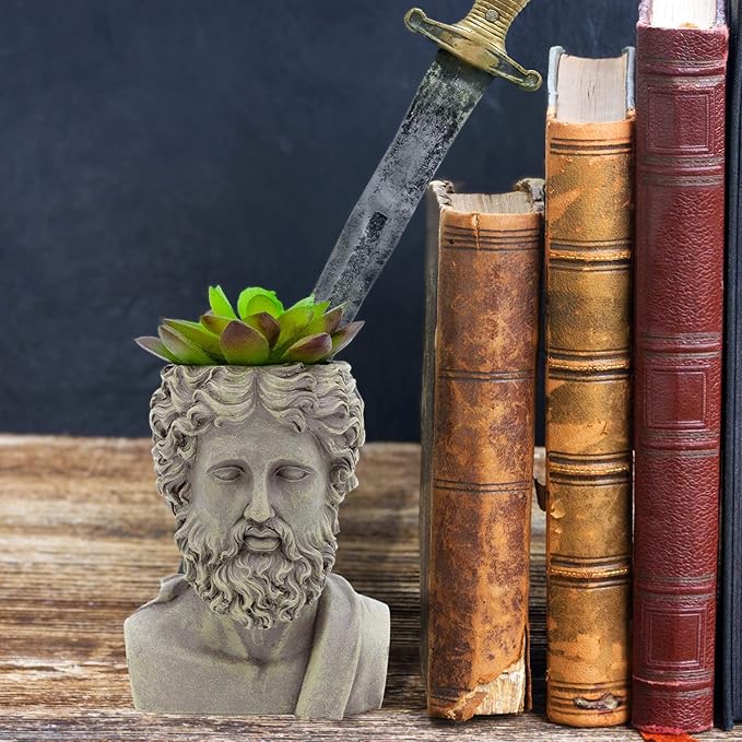 Greek God Zeus Planter Pot (Mini Size); Garden Decor Statue Head Planter