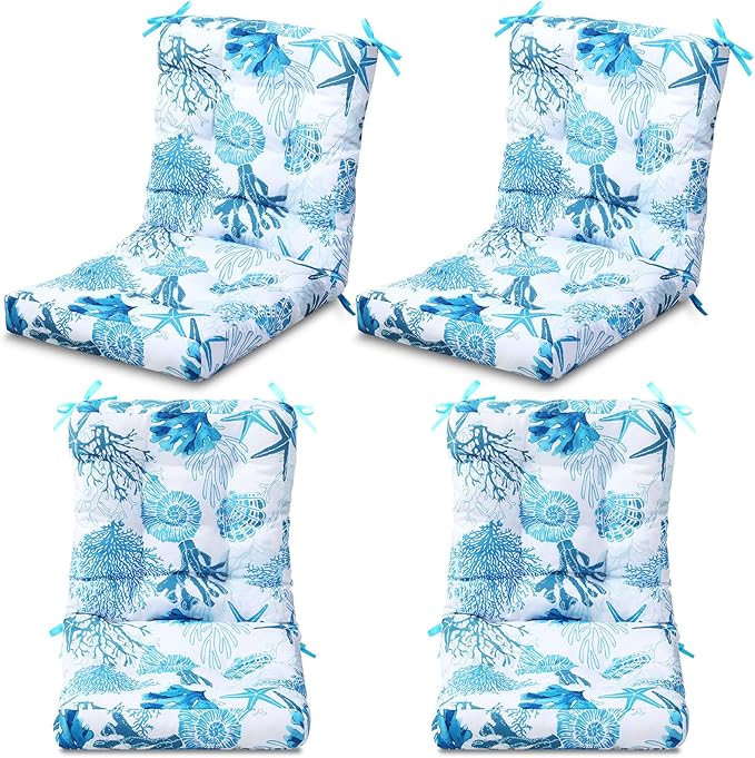 Hoteam 4 Set Outdoor Deep Seat Patio Chair Cushions Waterproof Patio Cushions Set 20 x 42 Inch for Furniture Replacement Removable Seat and Back(Ocean)