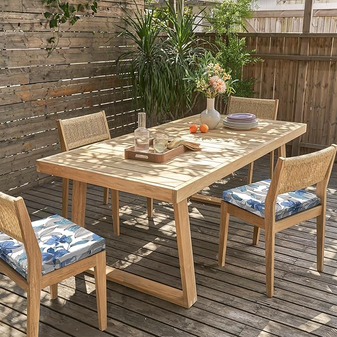 LVTXIII Outdoor Chair Cushions 18.5"x16"x2" Pack of 4, Water-Repellent Square Corner Memory Foam Seat Cushions with Ties for Garden Patio Furniture, Clemens Noir Blue