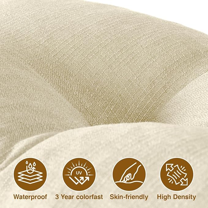 Favoyard Indoor/Outdoor Bench Cushion 36 x 14 Inch Waterproof & 3-Year Fade-Resistant Patio Furniture Cushions for Garden Porch Swing Chair Tufted Pad for Sofa Couch Seat with Ties, Beige
