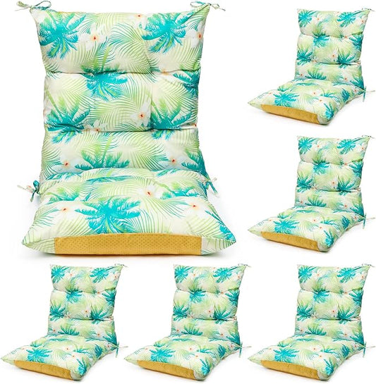 Hoteam 6 Set Patio Chair Cushions Outdoor High Chair Cushion 20 x 40 Inch Waterproof Patio Seat Rocking Indoor Thickened Pad(Tree Style,Fresh Color)