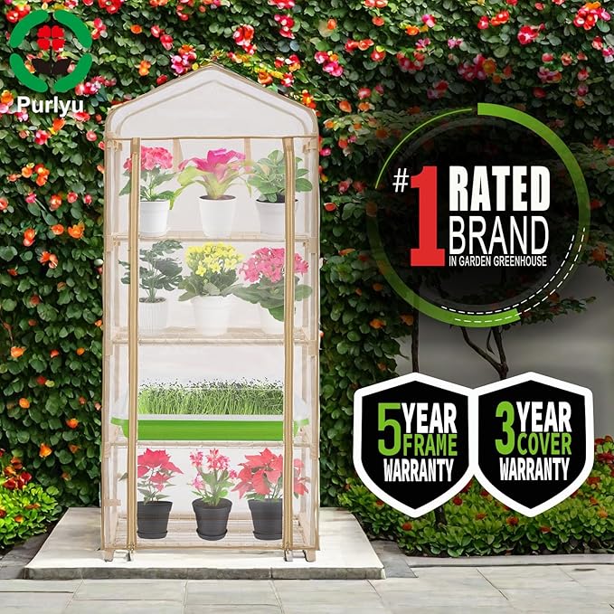 Garden 4-Tier Greenhouse – for Indoor Outdoor Gardening Hot House w/ Zippered Cover and Metal Shelves for Growing Vegetables, Flowers and Seedlings (PLGH704OWP)