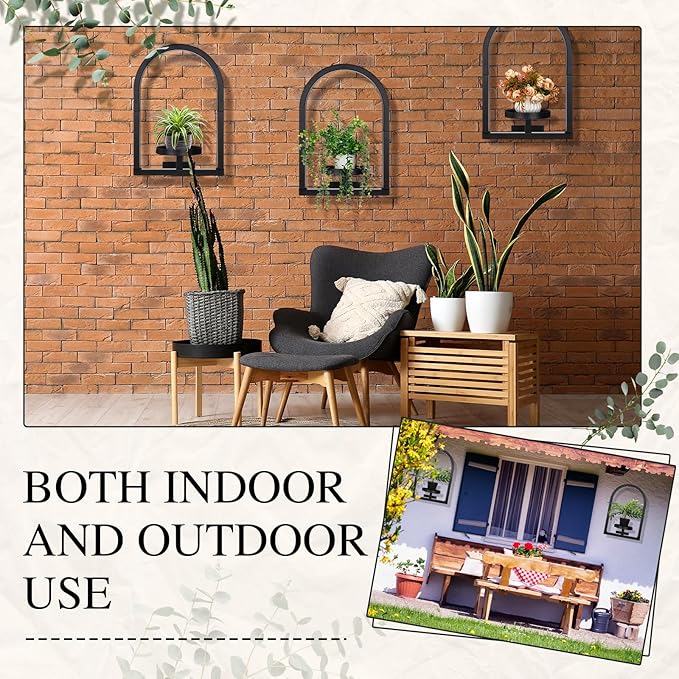 4 Pcs Wall Plant Holder Wall Planters for Indoor Plants Metal Window Planters Shelves Picture Frame for Indoor Outdoor Living Room Balcony Garden (Arch Style)