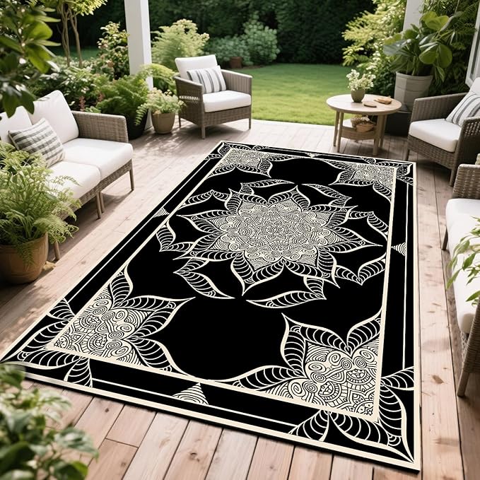 WILDROOTS 5x8 Feet Hepburn Flower Plastic Outdoor Rug, Stain Resistant Waterproof Reversible Outdoor Patio Rug, Fade Resistant Camping Rug