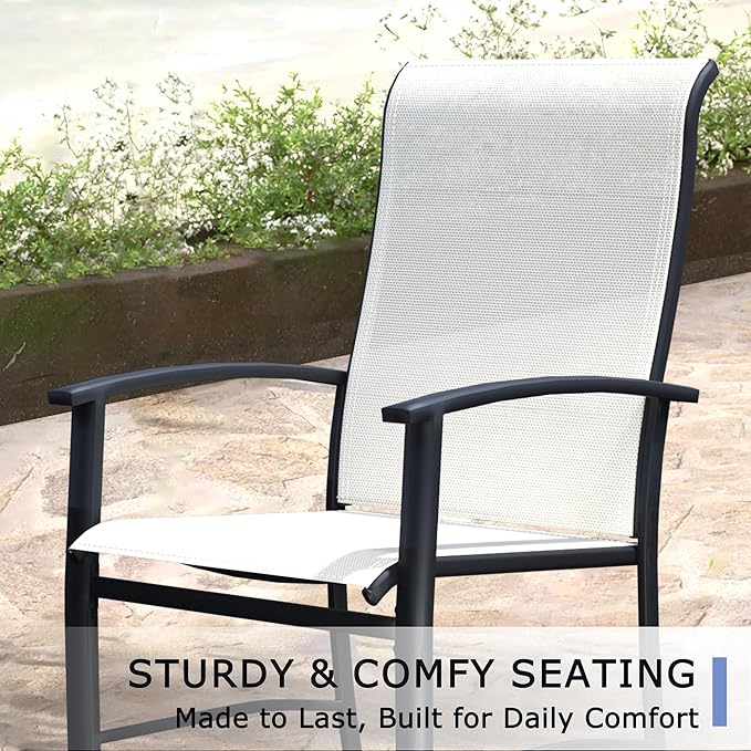 Outdoor Dining Chairs Set of 6, Patio Chairs with Metal Frame & Textilene Fabric, Perfect for Patio Garden Deck