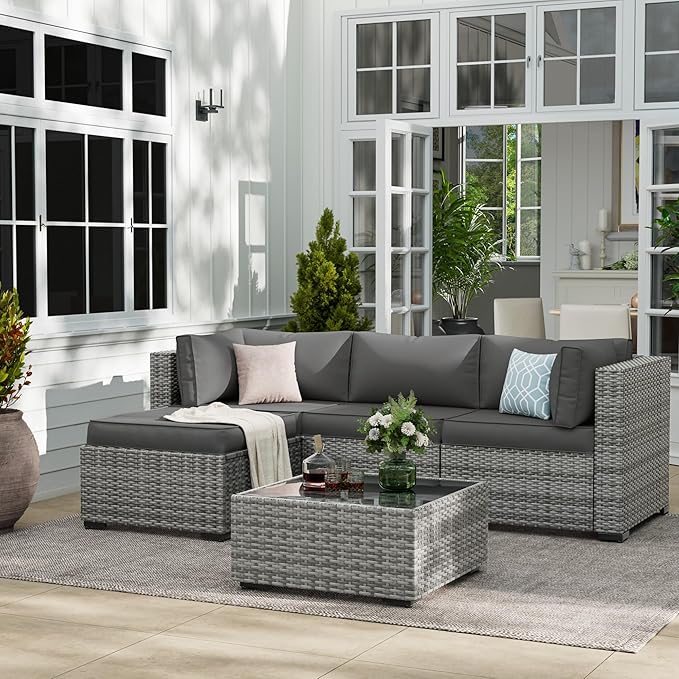 UDPATIO Outdoor Cushions for Patio Furniture Upgraded, Waterproof Patio Furniture Cushions Replacement, 4" Deep Seat Outdoor Sectional Cushion for 4-seat Chair Sofa Couch, Grey