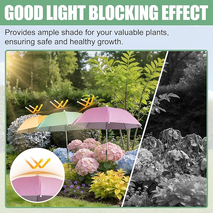 3 PCS Plant Umbrella Shade Cover for Outdoor Plants, 23.6 Inch Sun Protection for Potted Plants, Garden Beds & Patio Flowers, UV Resistant & Easy Setup
