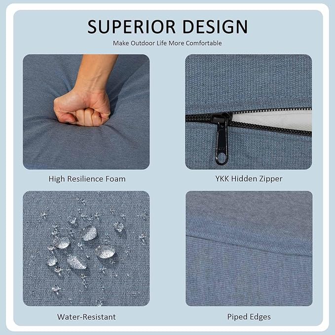 Sunbrella Outdoor Patio Chair Cushions Set, 24x27.5 Inch Outdoor Deep Seat Cushions Set of 2,Water-Resistant,Piped Edges & YKK Hidden Zipper,Sunbrella Spectrum Denim