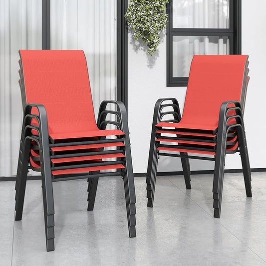 Patio Chairs Set of 8, Stackable Outdoor Dining Chairs for All Weather Textilene Fabric & Metal Frame, Outdoor Chairs Set for Backyard Deck Garden