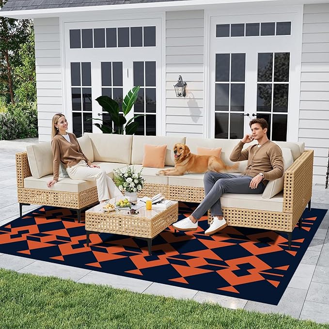 WILDROOTS 4x6 Feet Diamond Mask Plastic Outdoor Rug, Stain Resistant Waterproof Reversible Outdoor Patio Rug, Fade Resistant Camping Rug