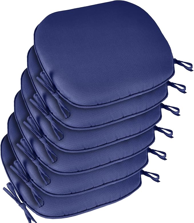 SleepMan Outdoor 17"x16" Chair Cushions with Ties Set of 6, Water Resistant All Weather U-Shape Seat Pads for Patio Garden Furniture Indoor Fade Resistant Patio Cushions (Dark Blue)