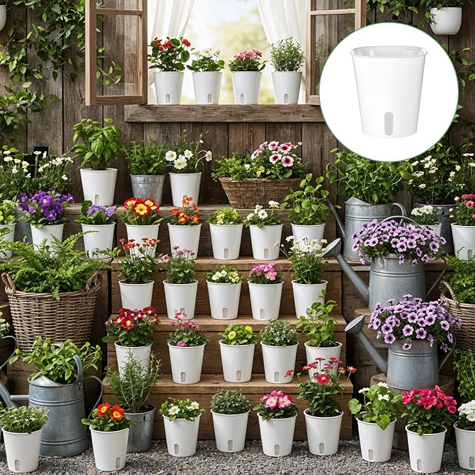 20 Pcs Self Watering Pots for Indoor Planters, 3 Inch Plastic Self Watering Planter Pot Garden Flower Pots with Water Level Indicator Vents for Succulents (White)