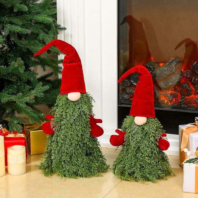 2 Pcs Christmas Gnomes Decorations 26" 22" Gnome Topiary Tree Set Christmas Porch Decor for Indoor Outdoor Home Xmas Front Door Garden Entryway