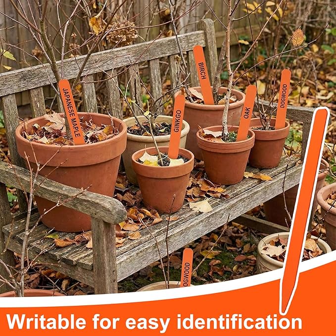 Weysat 200 Pcs 12" Wood Plant Labels for Field or Containers Plant Tags Wood Garden Labels for Seedling Stakes Markers Nursery Seed Tags with Smooth Surface for Pot Herbs Flowers Vegetables (Orange)
