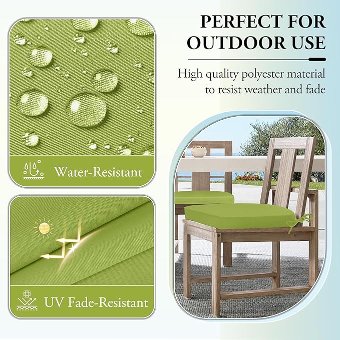 Wellsin Outdoor Chair Cushions for Patio Furniture - Patio Chair Cushions Set of 6 - Water Resistant Round Corner Outdoor Seat Cushions 17"X16"X2", Grass Green