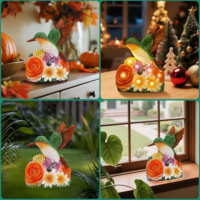 Linkax Birthday Gifts for Women Mom Grandma Sister, Hummingbird Statue Solar Lights Outdoor Garden Decor for Outside Patio Yard Front Porch Balcony Home, Gardening Housewarming Gifts New Home