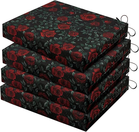 HARBOREST Outdoor Chair Cushions Set of 4, Water Resistant Patio Chair Cushions with Ties, Square Corner Outdoor Seat Cushions for Patio Furniture, 18.5"x16"x3", Rose