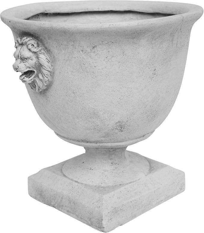 Merax MGO 13'' Tall Garden Urn Planter with Drainage Hole, Handmade Lightweight Urn for Flowers, Herbs & Succulents, Indoor & Outdoor Decorative Pot, Antique White