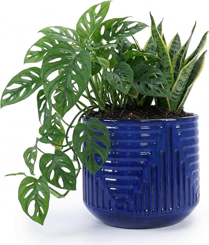 16 Inch Large Ceramic Planters for Indoor Plants, Outdoor Garden Plant Pots with Drainage Hole, 16" Round Decorative Pot for Patio, Floor, Home Decor - Dark Blue