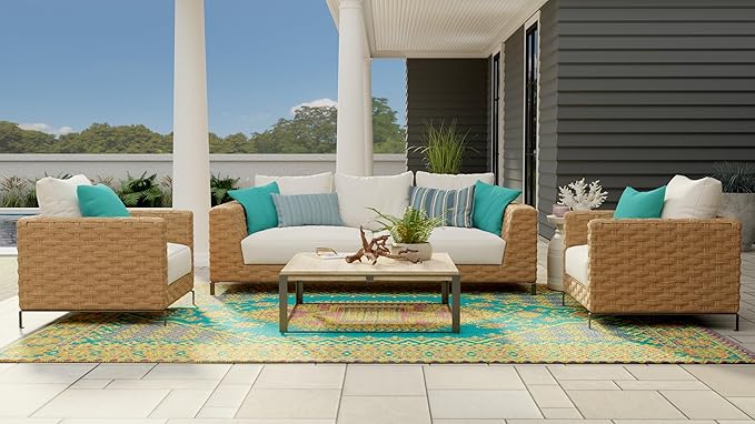 Mad Mats 4' x 6', Aqua Outdoor Rug, Reversible Plastic Mat for Patio, Porch, Poolside, Mudroom, Camping, RV, Deck
