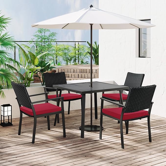 Outdoor Chair Cushions 18.5x16 Inch Water Resistant Patio Chair Cushions with Tie 3 Year Color Fastness Thick Outdoor Seat Cushion for Patio Furniture Burgundy Set of 4