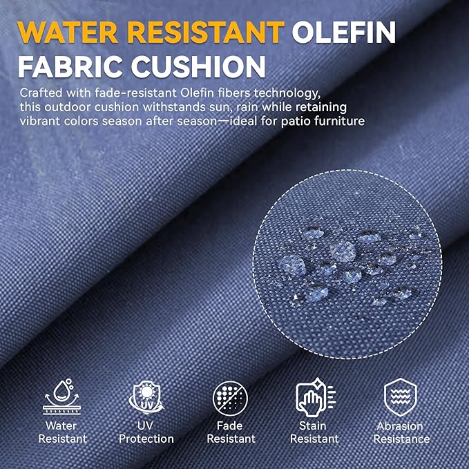 Outdoor Cushion Set for Patio Furniture, UV Resistant, Water Resistant - 6 Inch Thick Dual Layer Back Support Cushions– 24x24 Inch Patio Seat Covers for Chair/Sofa/Couch | Blue | 4-Pack |